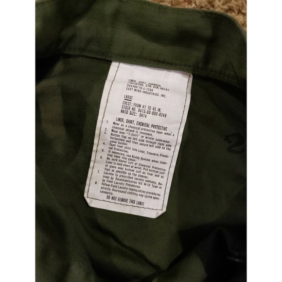 VTG 70s US Army Military Chemical Protective Liner Shirt Jacket OG107 Large L/R - Picture 2 of 6